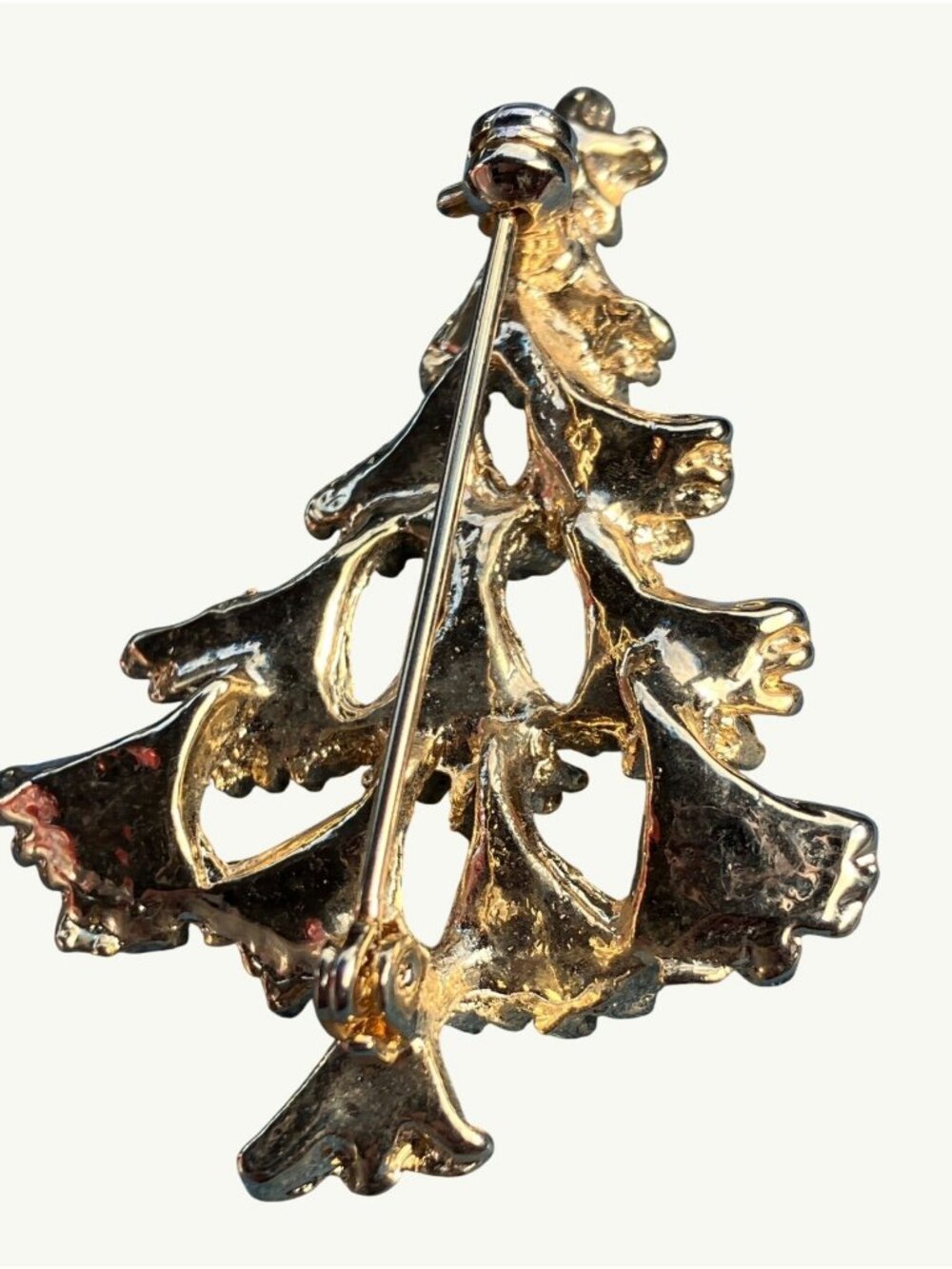 Gold Tone Christmas Tree with Red Decorations Pin Brooch Christmas Jewelry - Picture 5 of 12